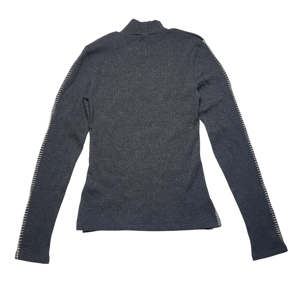 J. Crew Premium Rib Whipstitch Turtleneck Long Sleeve Top Gray White Stretch XS - Picture 3 of 7